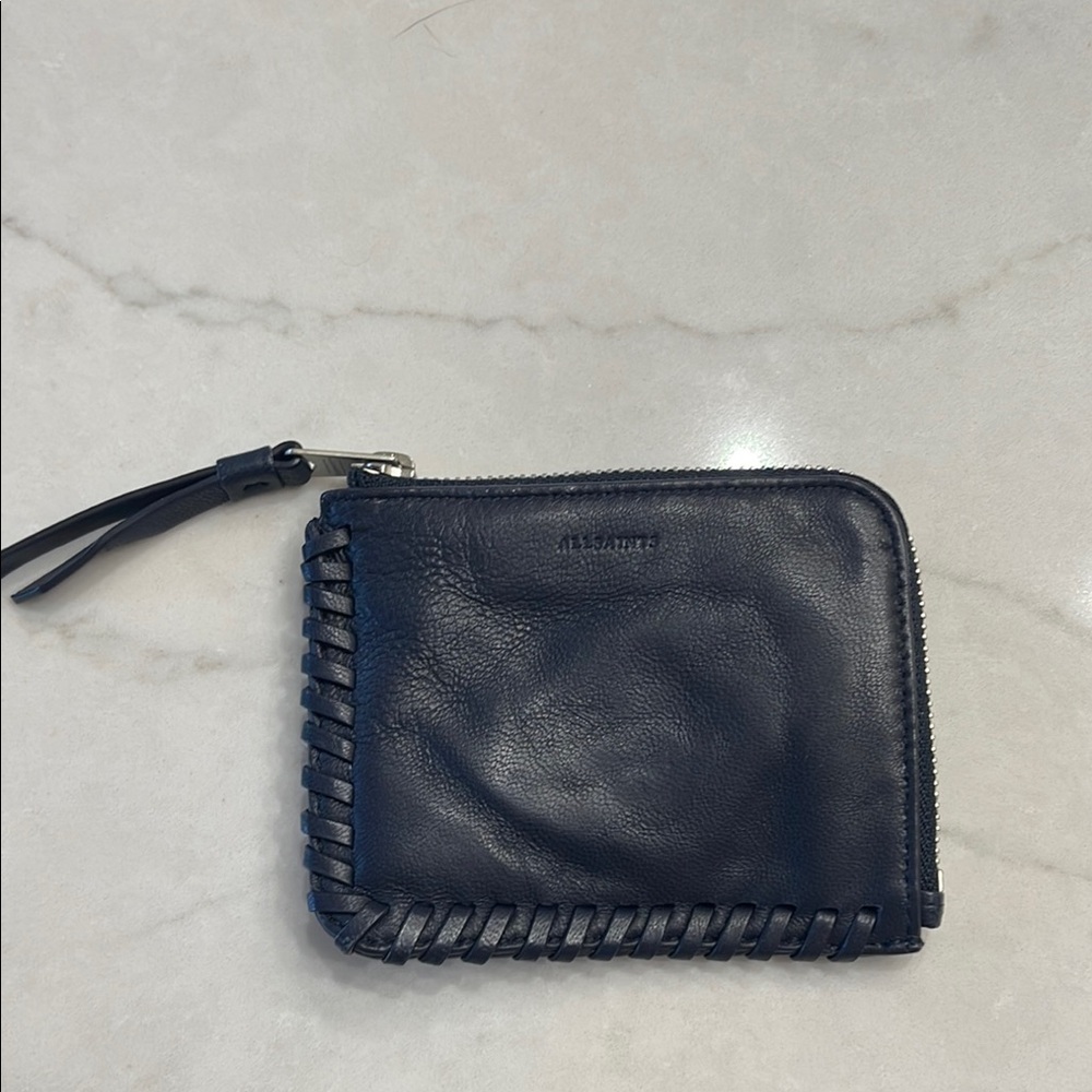 All Saints Navy Leather Wallet/Keychain